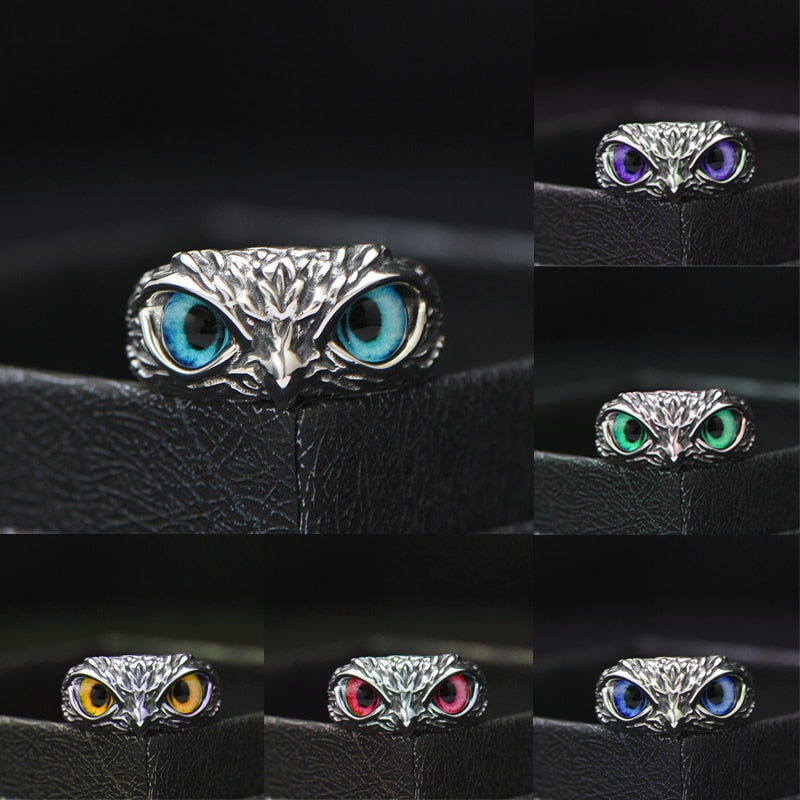 NEW  Resizable Retro Style Owl Ring With Multicolor Eyes