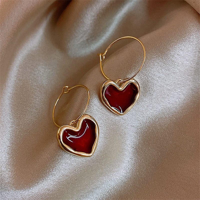 Women's Vintage Love Heart Hanging Dangle Ear Piercings