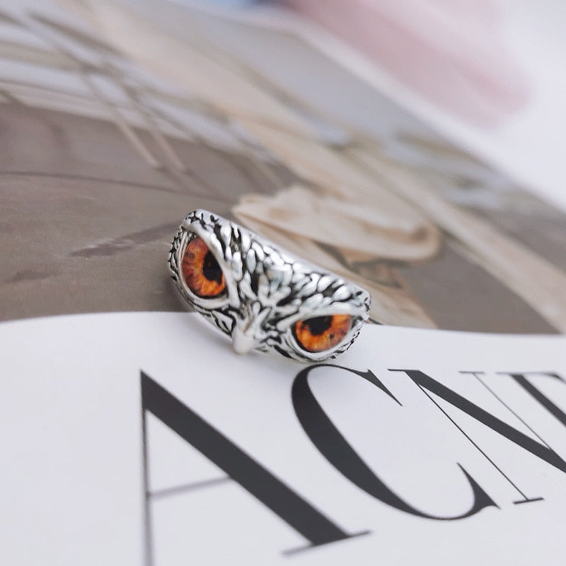 NEW  Resizable Retro Style Owl Ring With Multicolor Eyes