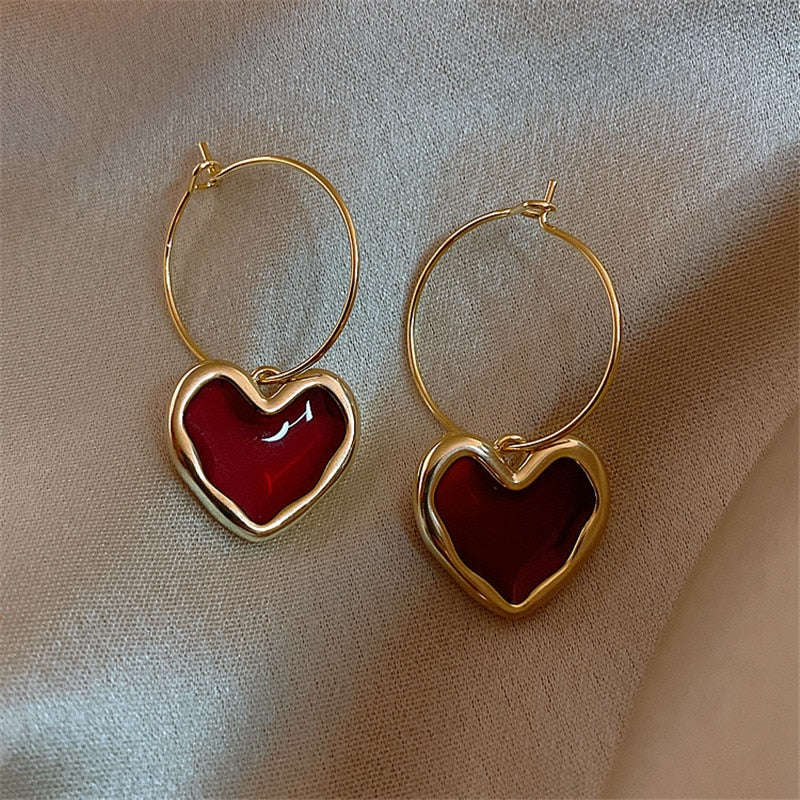 Women's Vintage Love Heart Hanging Dangle Ear Piercings