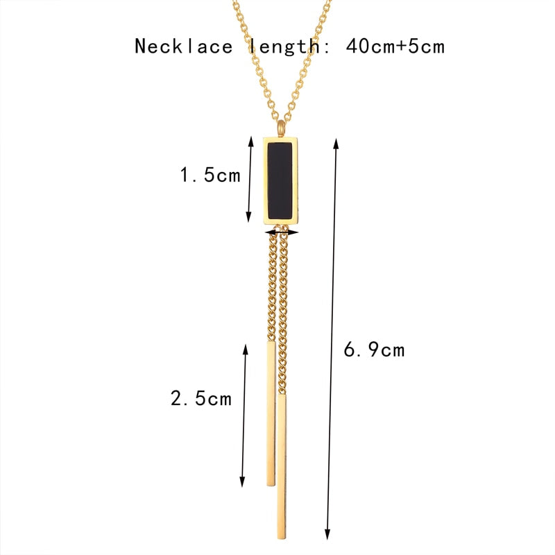 New Arrival  Women's Elegant Black Square Hanging Double Chain Pendant Necklace