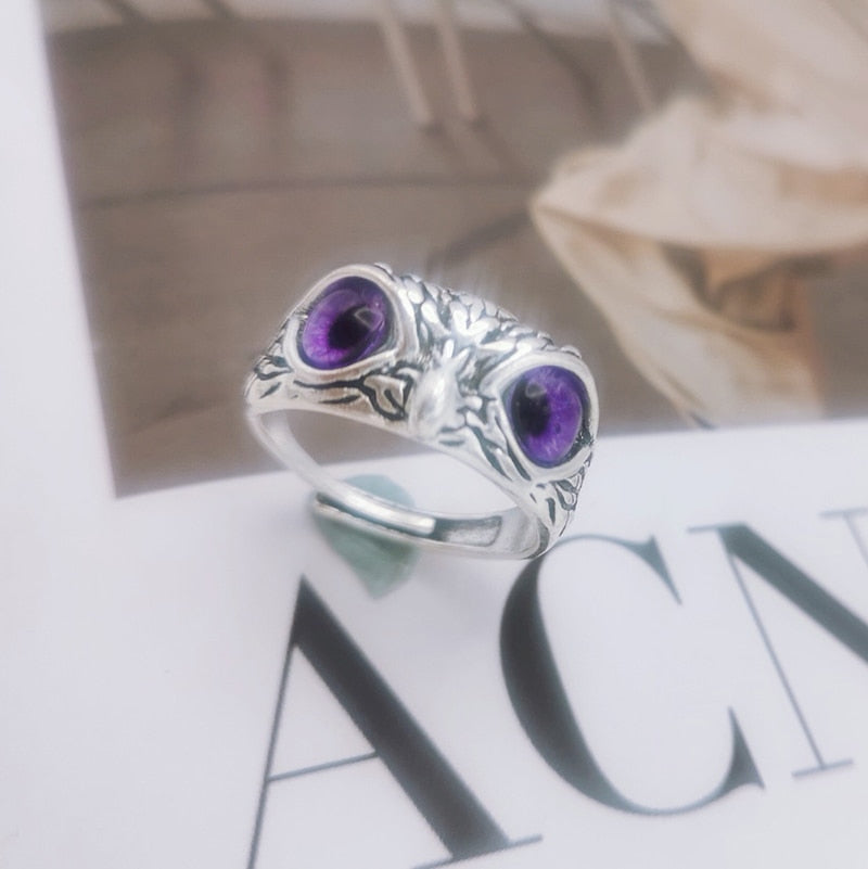 NEW  Resizable Retro Style Owl Ring With Multicolor Eyes