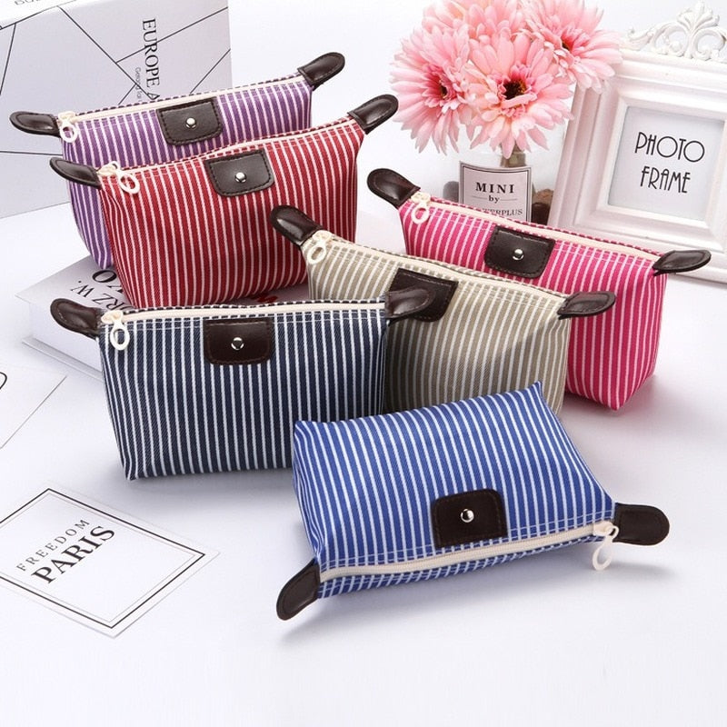 "New" Women Striped Travel Cosmetic Purse