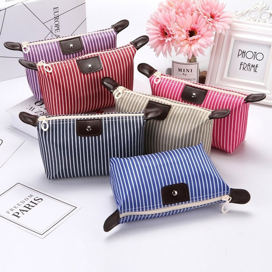"New" Women Striped Travel Cosmetic Purse