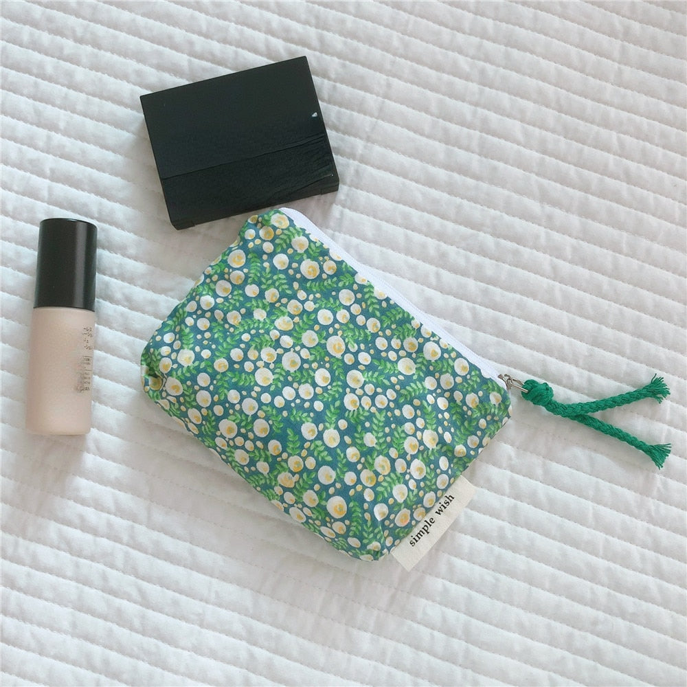 Women's New Cotton Floral Small Lipstick Makeup Purse