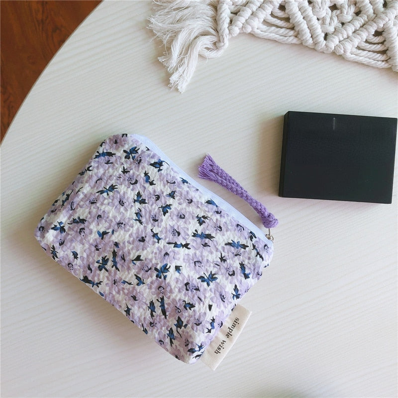 Women's New Cotton Floral Small Lipstick Makeup Purse