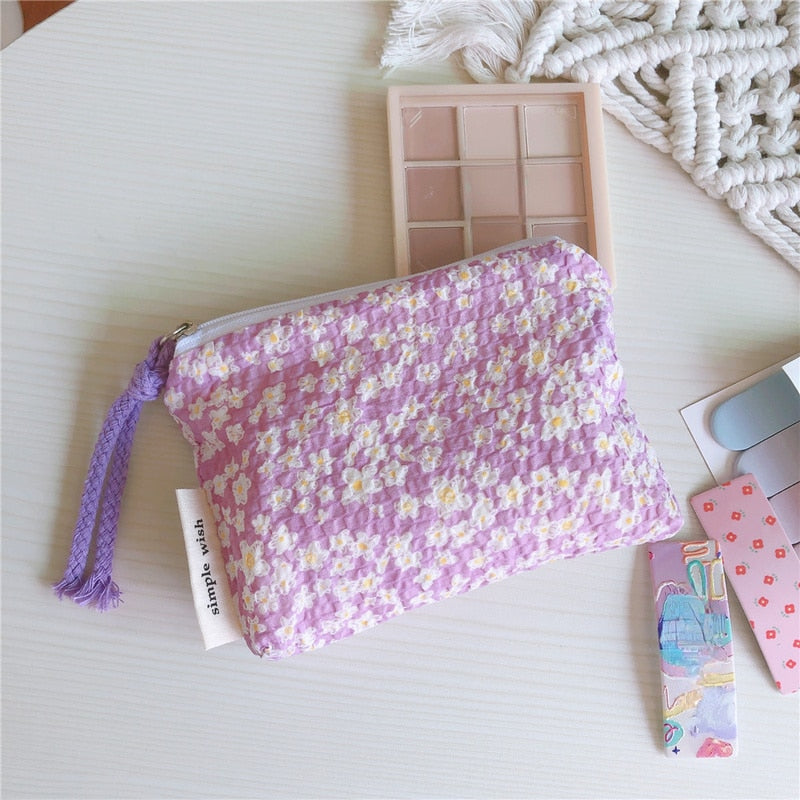 Women's New Cotton Floral Small Lipstick Makeup Purse