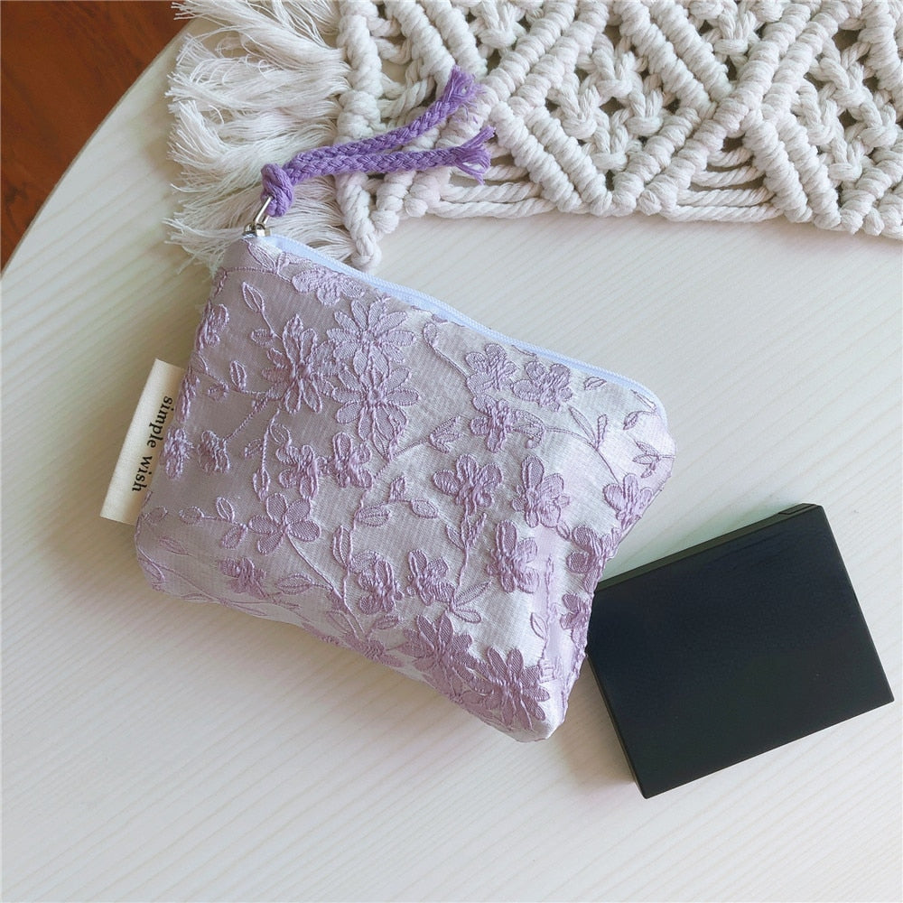 Women's New Cotton Floral Small Lipstick Makeup Purse