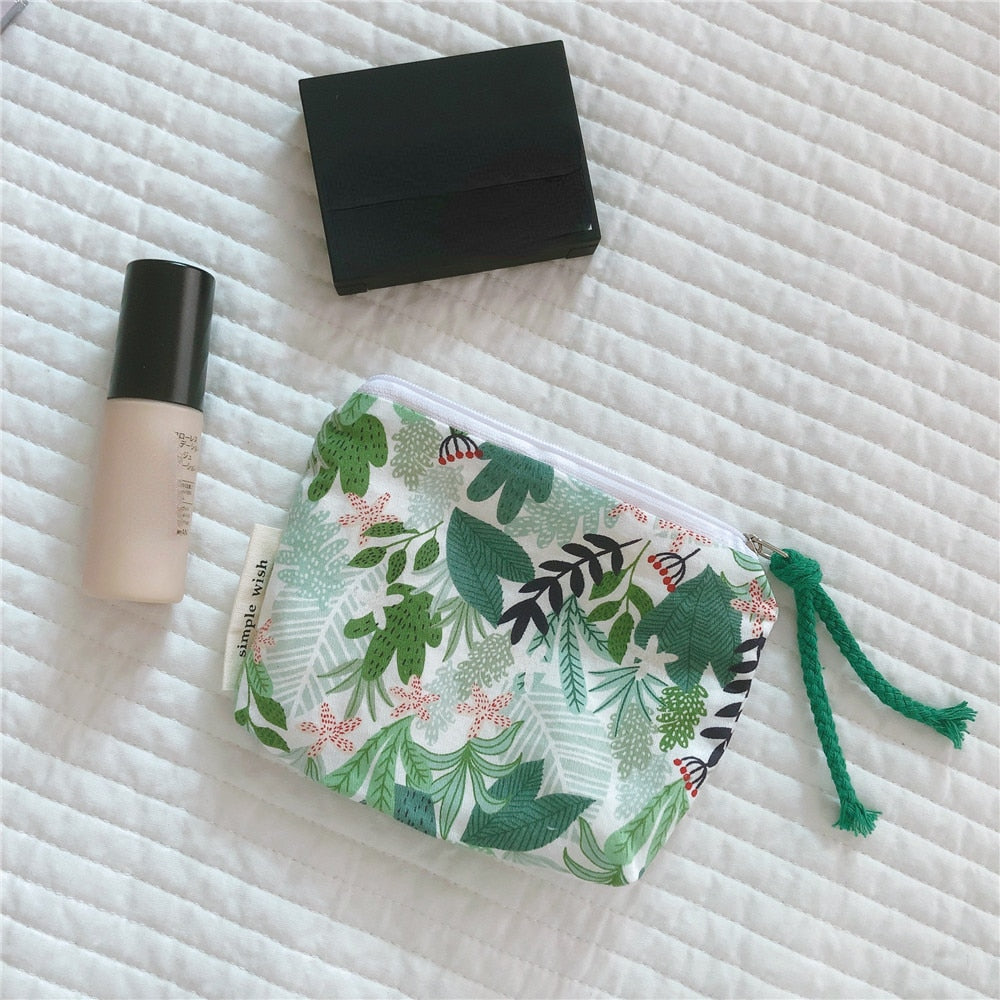 Women's New Cotton Floral Small Lipstick Makeup Purse