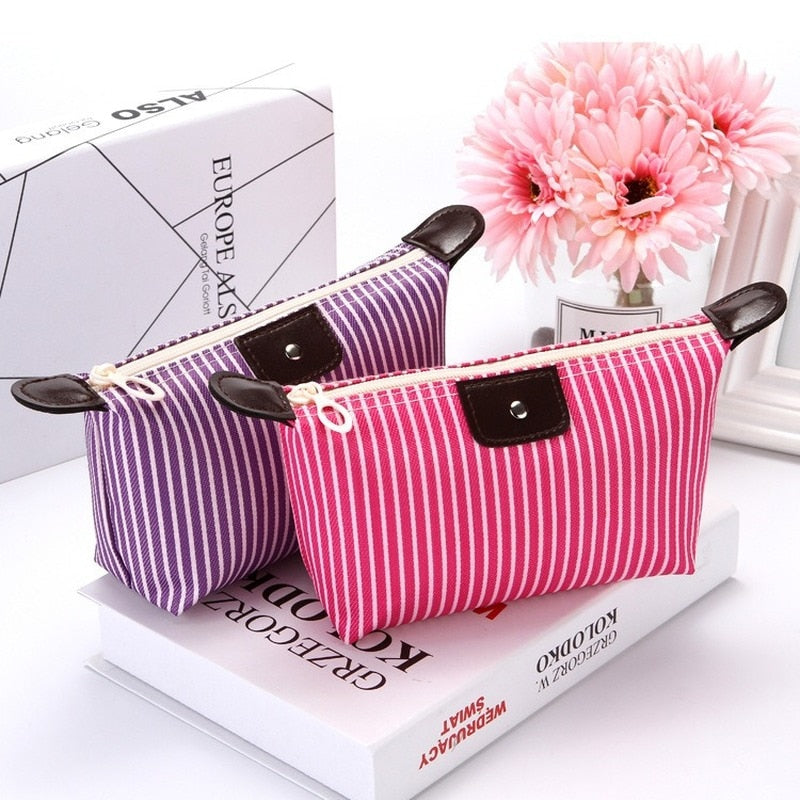 "New" Women Striped Travel Cosmetic Purse