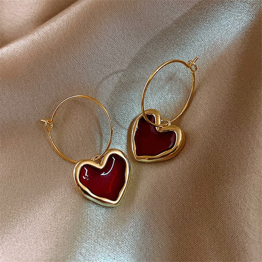 Women's Vintage Love Heart Hanging Dangle Ear Piercings