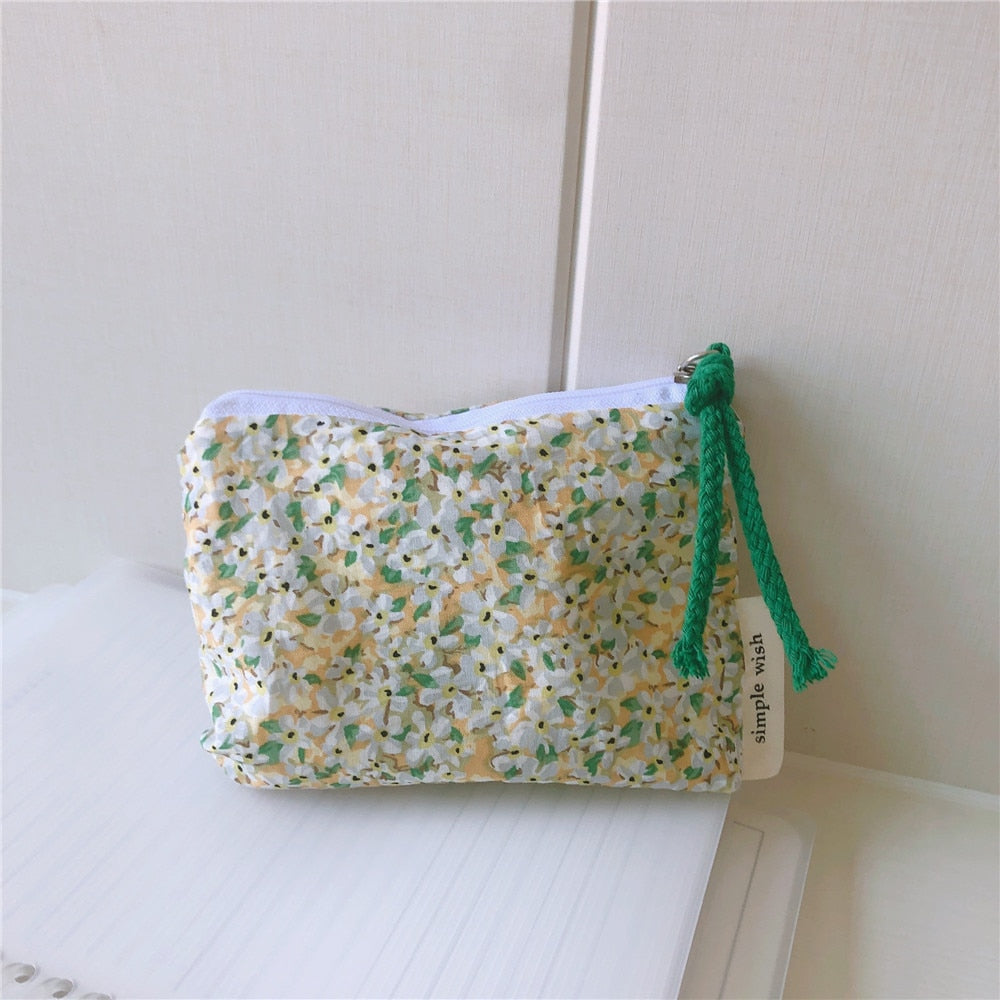 Women's New Cotton Floral Small Lipstick Makeup Purse