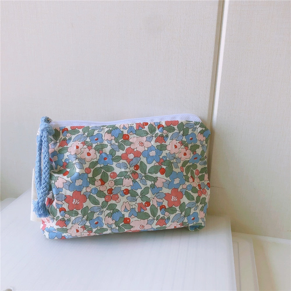 Women's New Cotton Floral Small Lipstick Makeup Purse